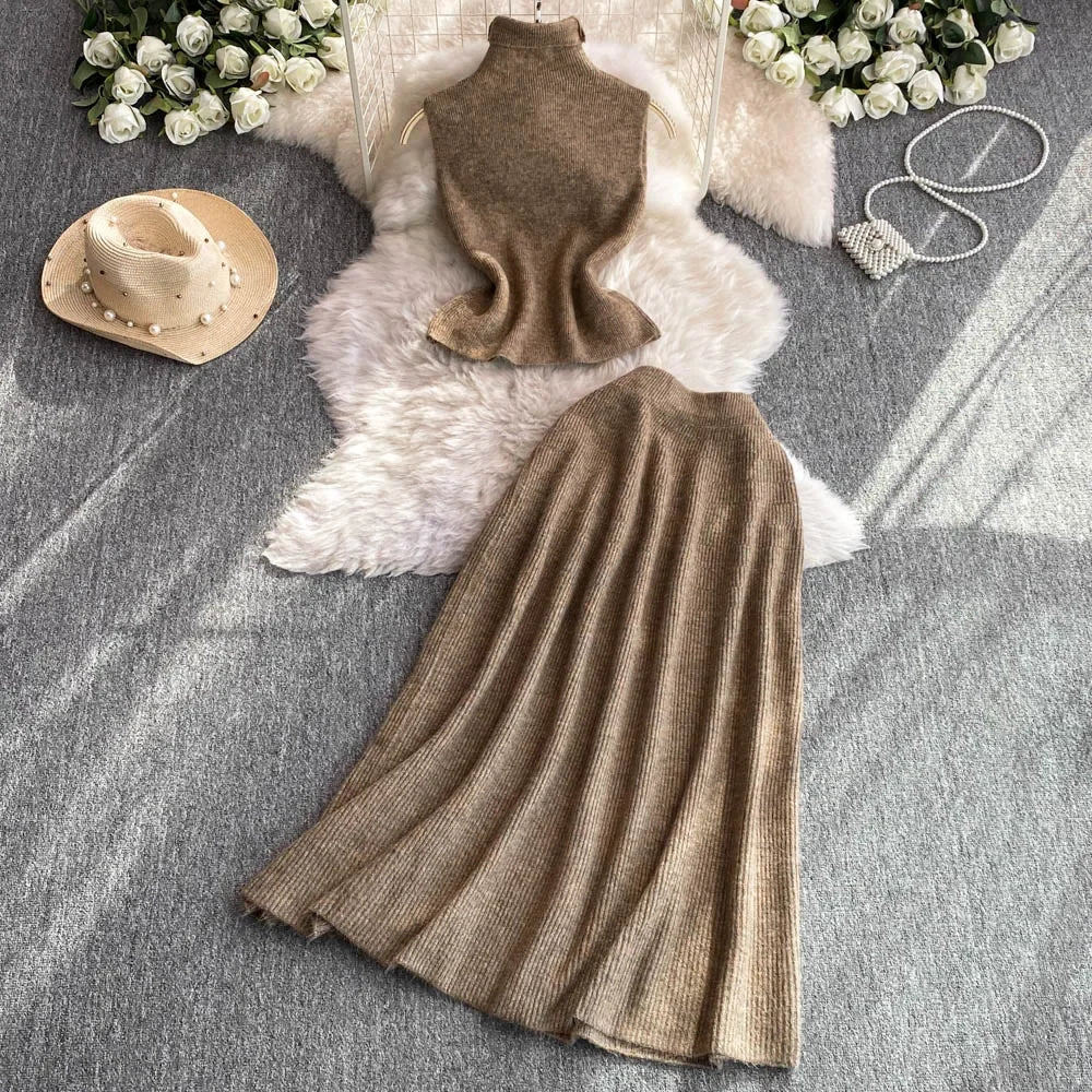 Chic Women Two-Piece Sets Vest Top and High Clothing
