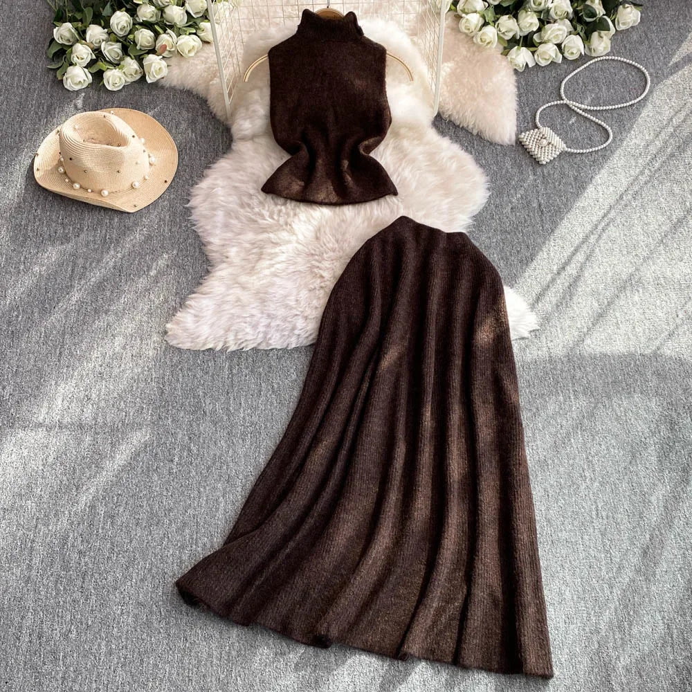 Chic Women Two-Piece Sets Vest Top and High Clothing