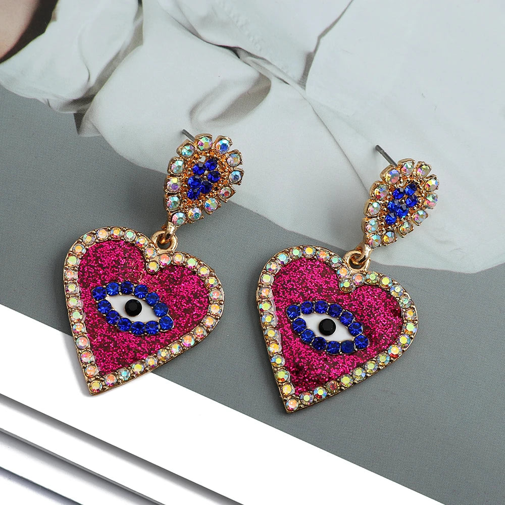 Fashion Sweet Heart Earrings For Women Luxury Colorful Eye Jewelry