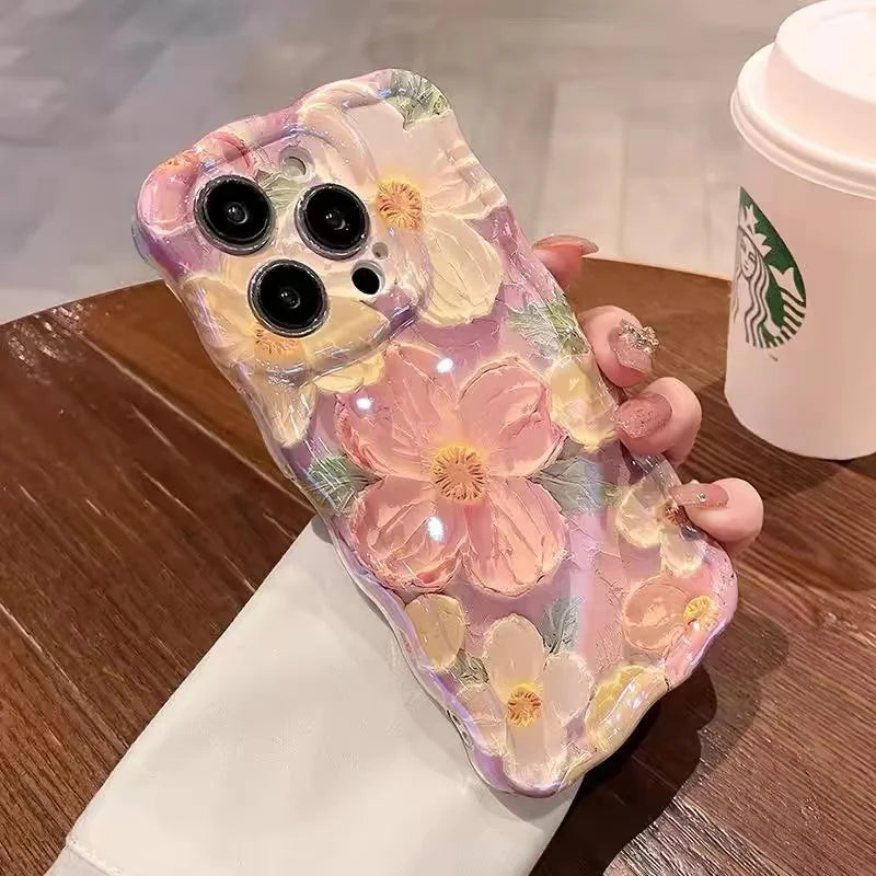 Custodia per telefono con fiori laser rosa di lusso per iPhone 14 Pro Max 11 12 13 15 Pro Max, protezione per obiettivo, antiurto, morbida