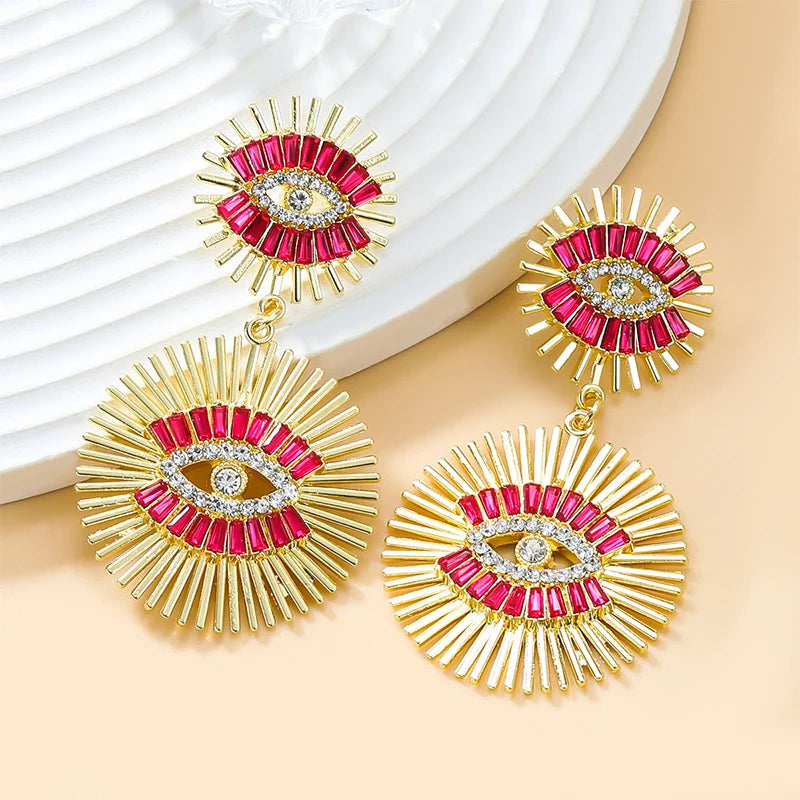 Metal Evil Eye Post Dangle Earrings For Women Multi Colors
