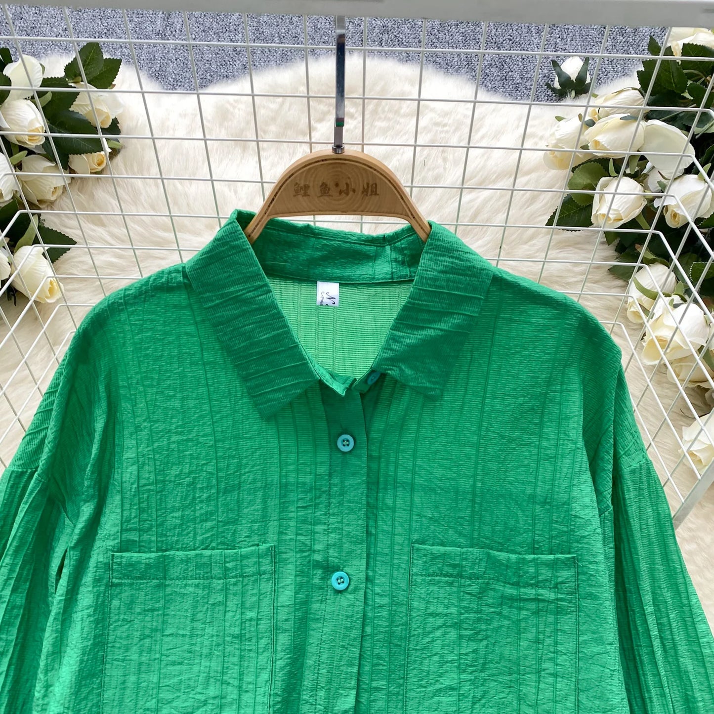Elegant Polo-neck Vintage Long Flare Sleeves Chic Single Breasted Shirts High Waist Wide Leg Short Pants Sets