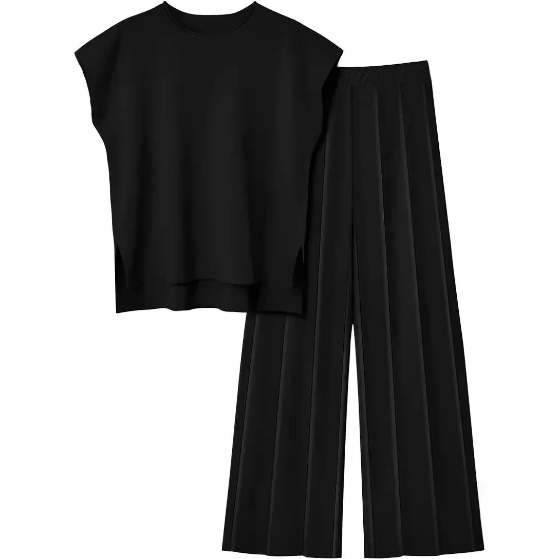 Casual Knitted Women's Set Sleeveless Vest Knitted Sweater plus Wide Leg Pants