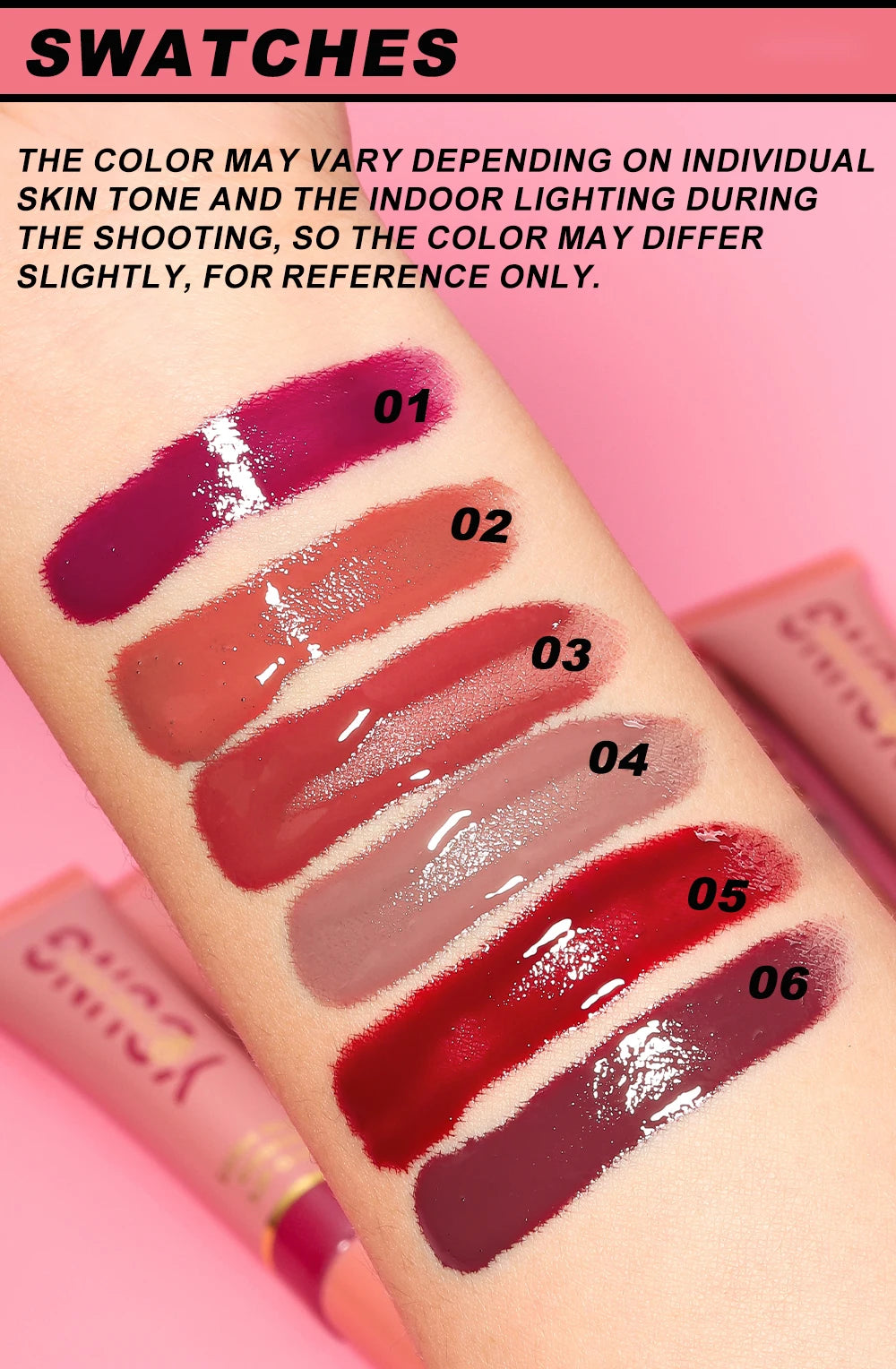 Liquid Water Brightening Lip 6 Color Plush Brush Head Squeezing Lip Color Moisturizing Lip Glaze
