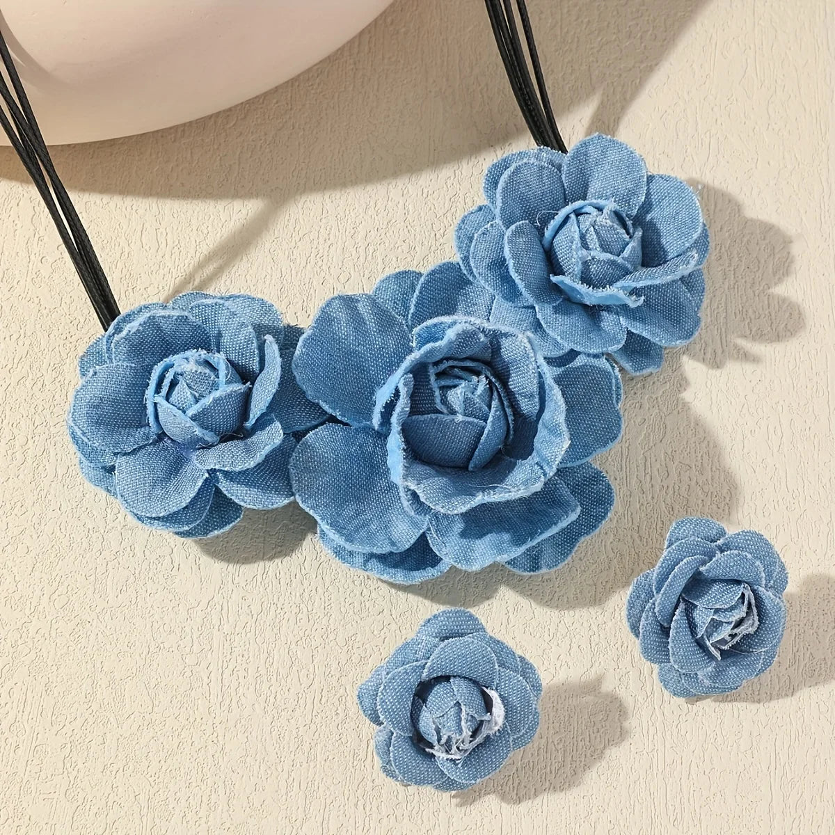 Set of 3 Fashionable Style Design Retro Denim Necklace Set Women's Jewelry