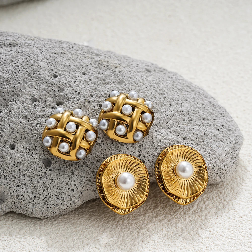 Elegant Stainless Gold Plated Pearl Steel Earrings for Women