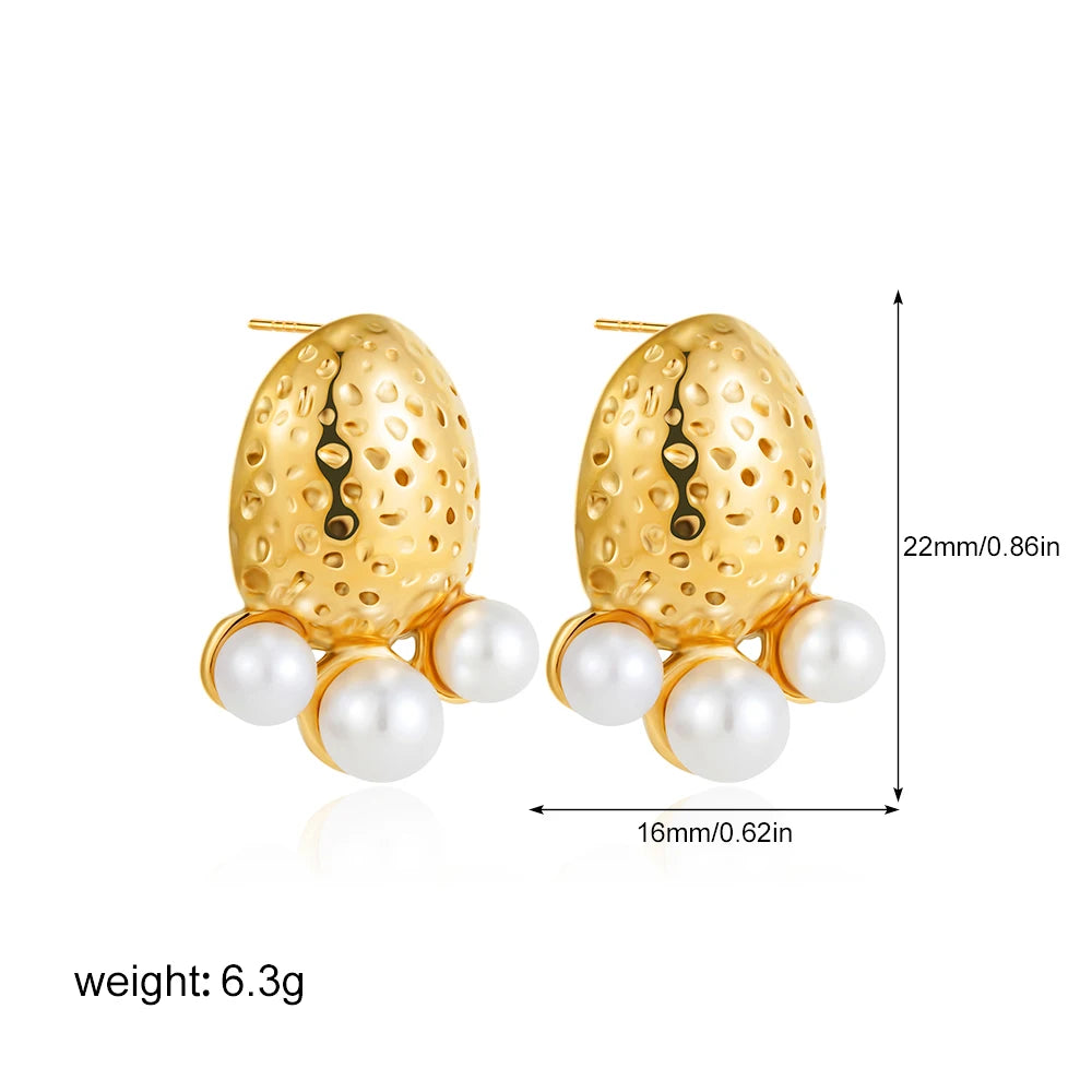 Elegant Stainless Gold Plated Pearl Steel Earrings for Women