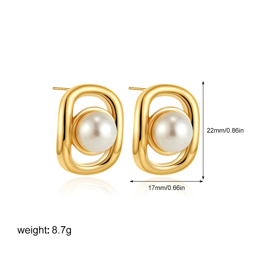 Elegant Stainless Gold Plated Pearl Steel Earrings for Women