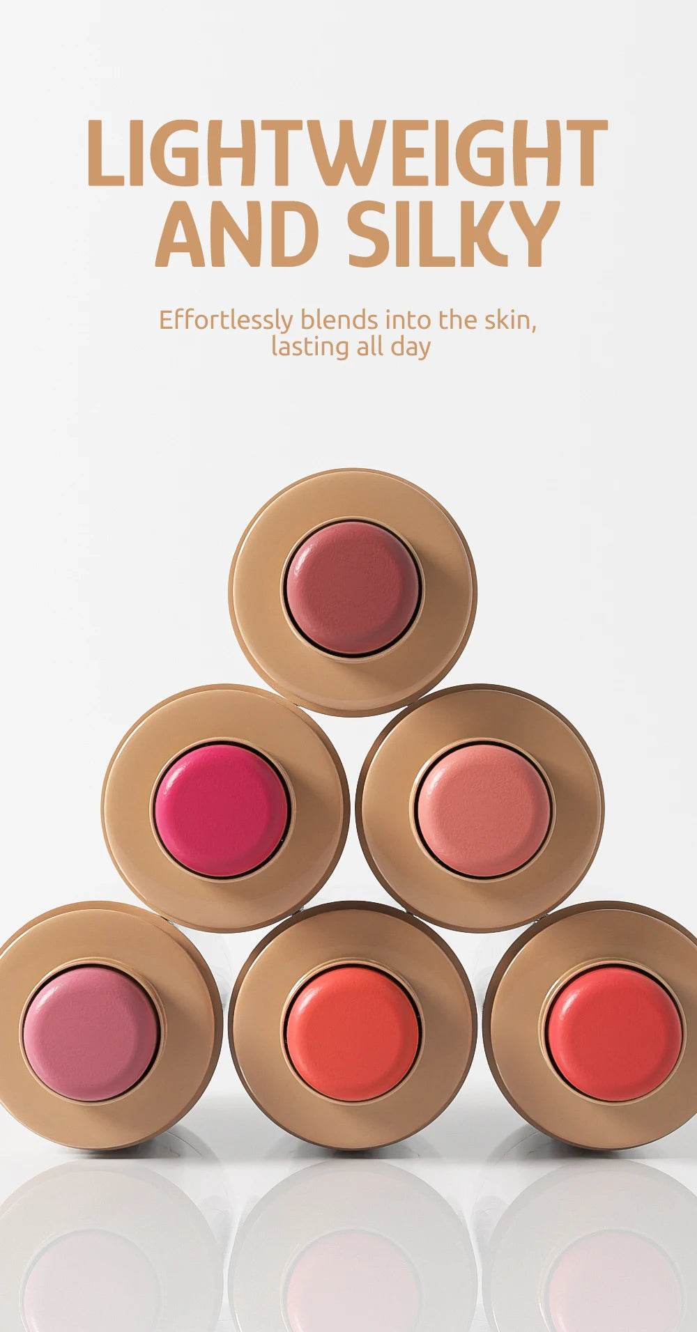 Powder blusher stick, natural 6 color, matte, portable, lip and cheek pocket, rouge cream