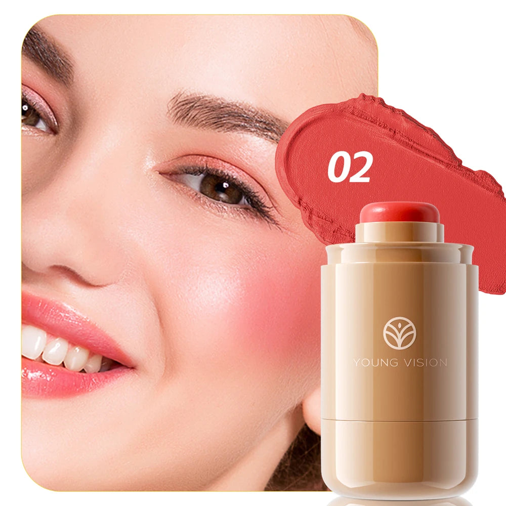 Powder blusher stick, natural 6 color, matte, portable, lip and cheek pocket, rouge cream
