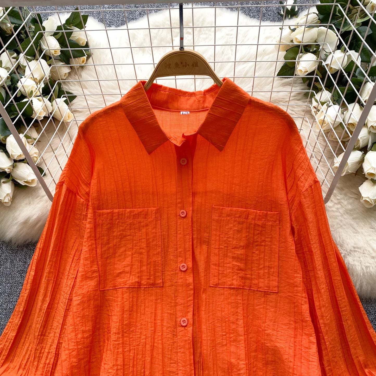 Elegant Polo-neck Vintage Long Flare Sleeves Chic Single Breasted Shirts High Waist Wide Leg Short Pants Sets