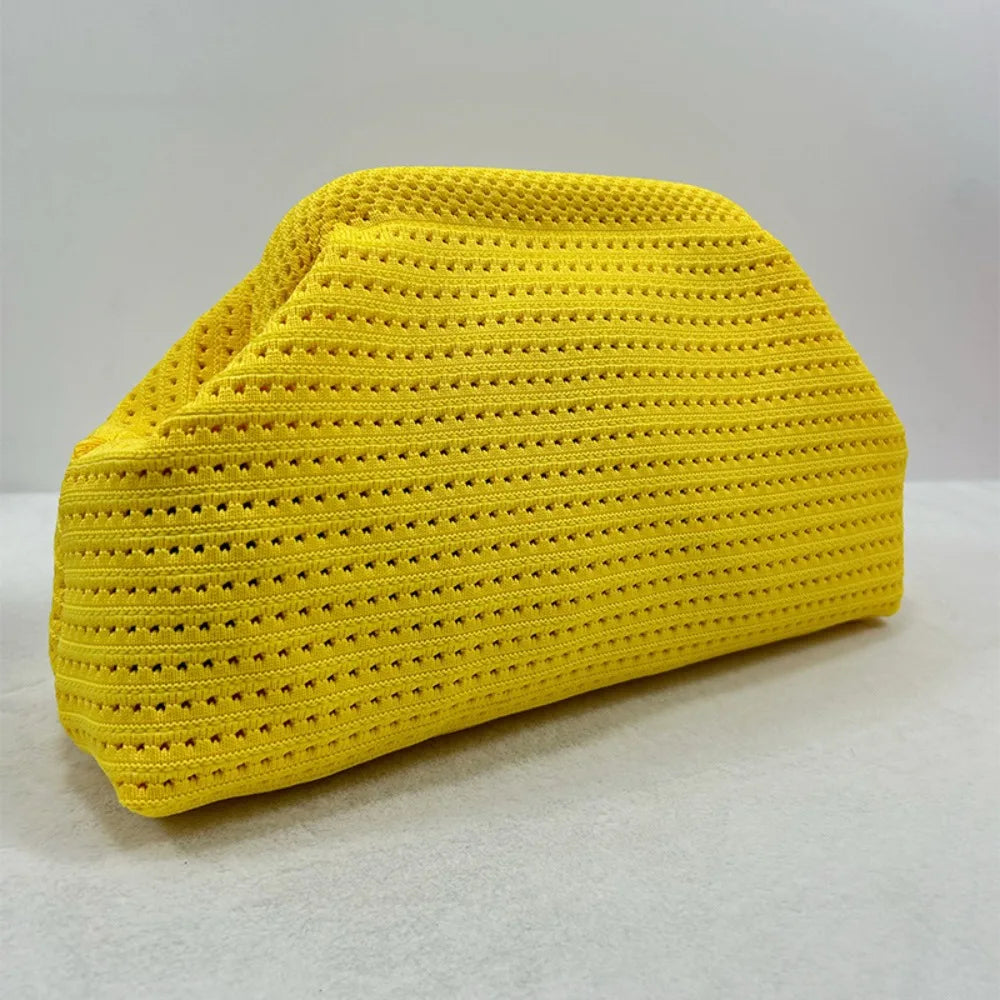 Trendy Solid Color Women Beach Clutch Bag Large Capacity Hollow Out Banquet Bag Soft Elastic Dumpling Purse Summer Season