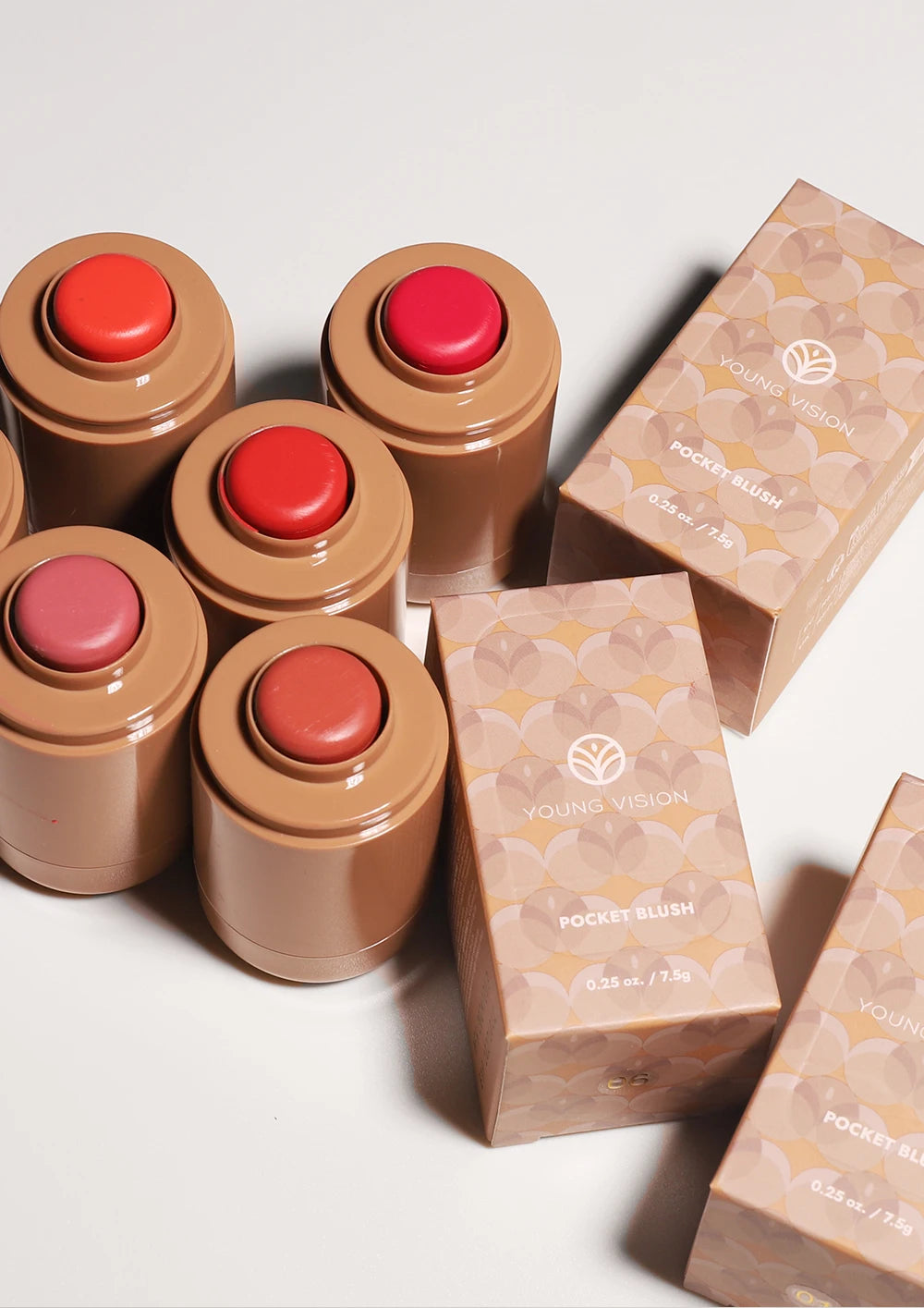 Powder blusher stick, natural 6 color, matte, portable, lip and cheek pocket, rouge cream