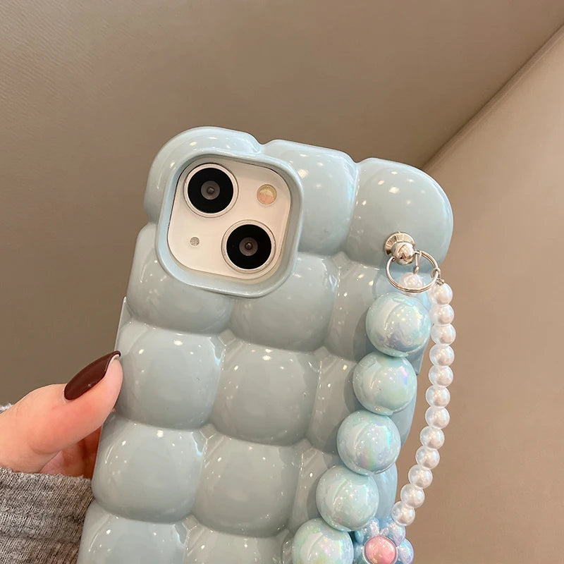 Luxury Pearl Bracelet 3D Ice Lattice Case For iPhone 13 Pro Max 16 15 14 11 12 Phone Back Cover