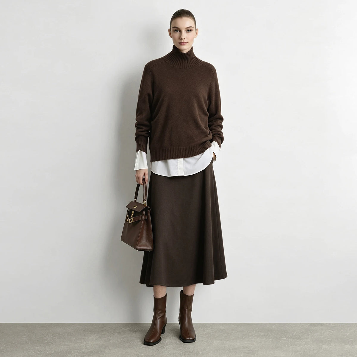 Women's A-Line Midi Skirt with Belt High Waist Loose Fit Slimming Minimalist