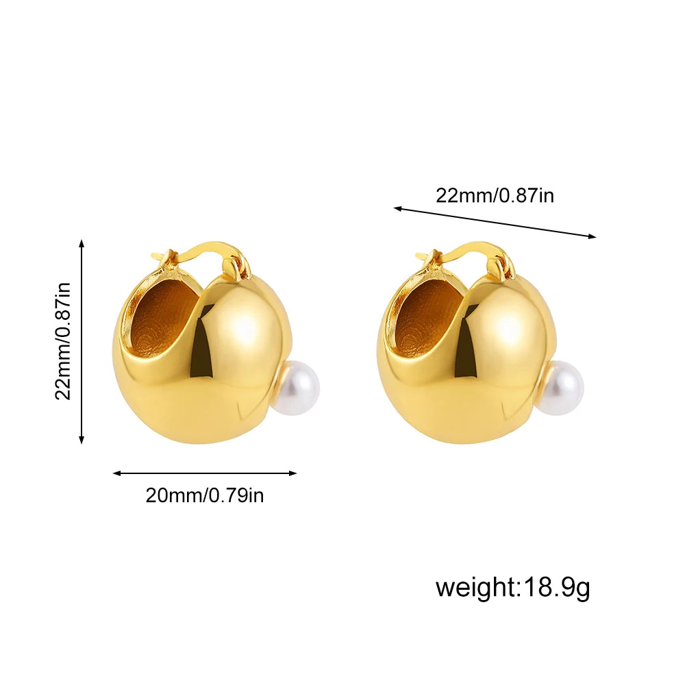 Fashion Hollow Ball Shape Round Chunky Hoop Earrings for Women Imitation Pearl Beads Small Ear Buckle Simple Jewelry Gift