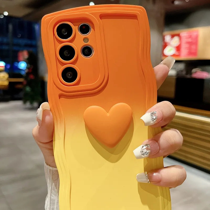 Custodia con cinturino da polso con gradiente a forma di cuore per Samsung Galaxy S24 Ultra S23 S21 S20 FE S22 Plus Note 20 A55 A535 A25 A15 5G A05s A05
