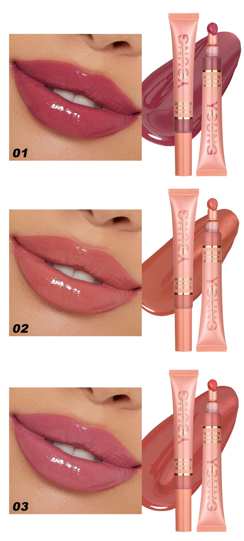 Liquid Water Brightening Lip 6 Color Plush Brush Head Squeezing Lip Color Moisturizing Lip Glaze