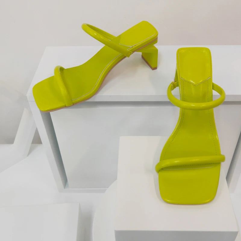 New Designer Sandals High Heels Square Headed Women's Slippers Summer Fashion Slide Women Luxury Flip Flops