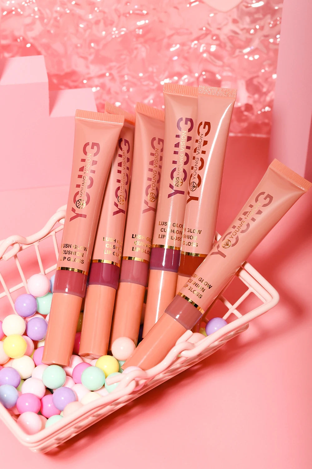 Liquid Water Brightening Lip 6 Color Plush Brush Head Squeezing Lip Color Moisturizing Lip Glaze