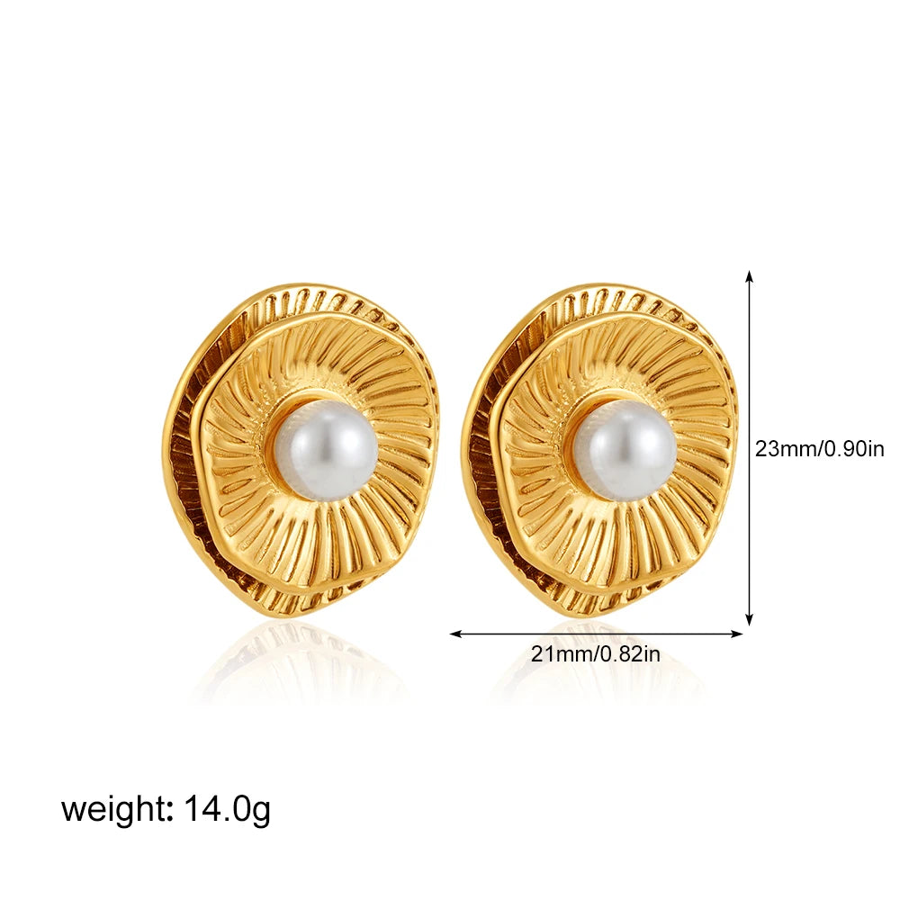 Elegant Stainless Gold Plated Pearl Steel Earrings for Women