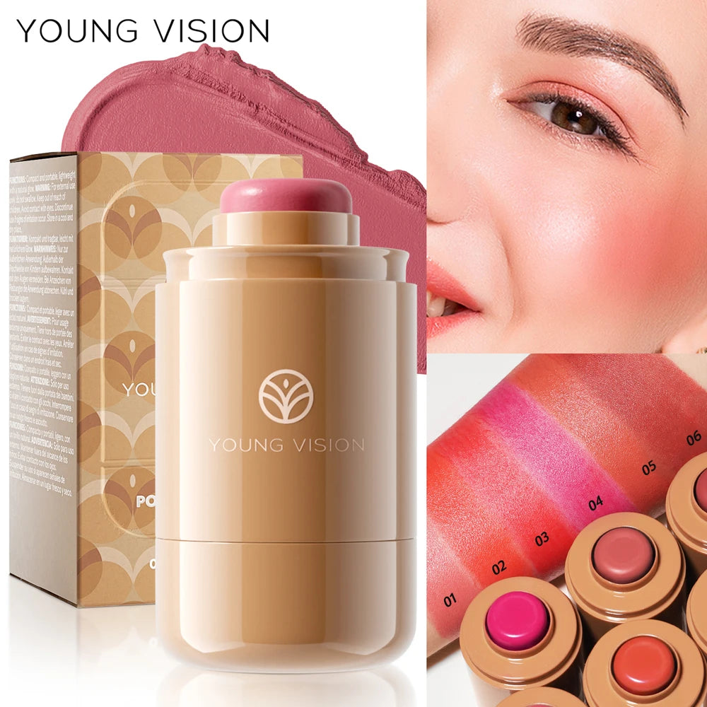 Powder blusher stick, natural 6 color, matte, portable, lip and cheek pocket, rouge cream
