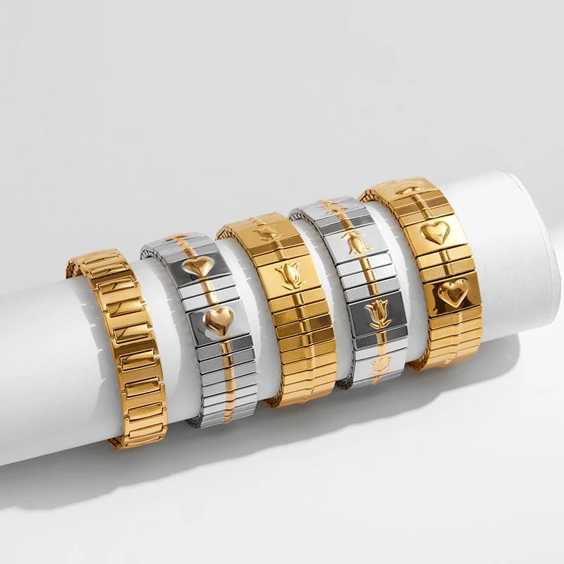 New Gold Plated Stainless Elastic Bracelet For Women