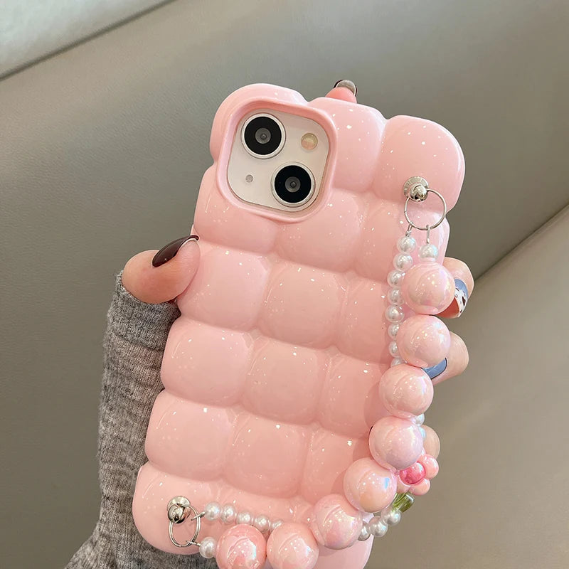 Luxury Pearl Bracelet 3D Ice Lattice Case For iPhone 13 Pro Max 16 15 14 11 12 Phone Back Cover