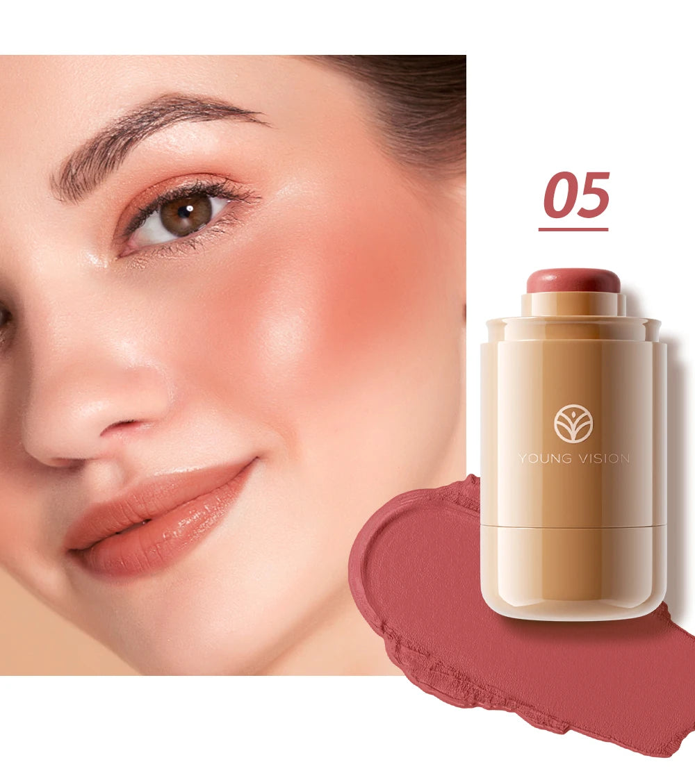 Powder blusher stick, natural 6 color, matte, portable, lip and cheek pocket, rouge cream