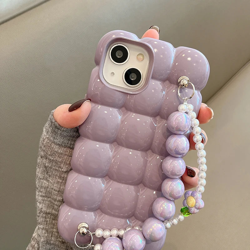 Luxury Pearl Bracelet 3D Ice Lattice Case For iPhone 13 Pro Max 16 15 14 11 12 Phone Back Cover