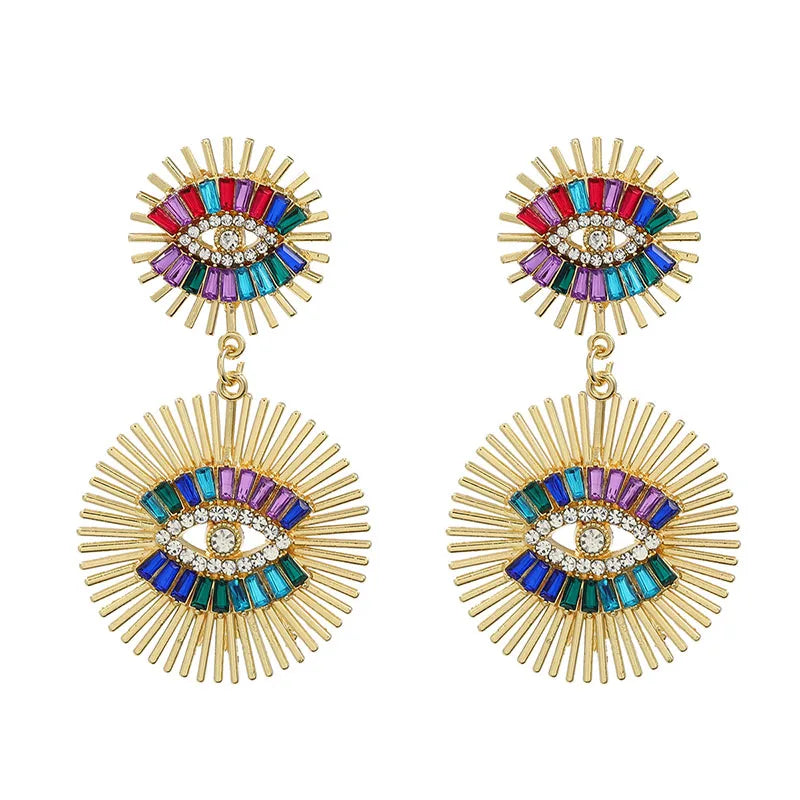 Metal Evil Eye Post Dangle Earrings For Women Multi Colors