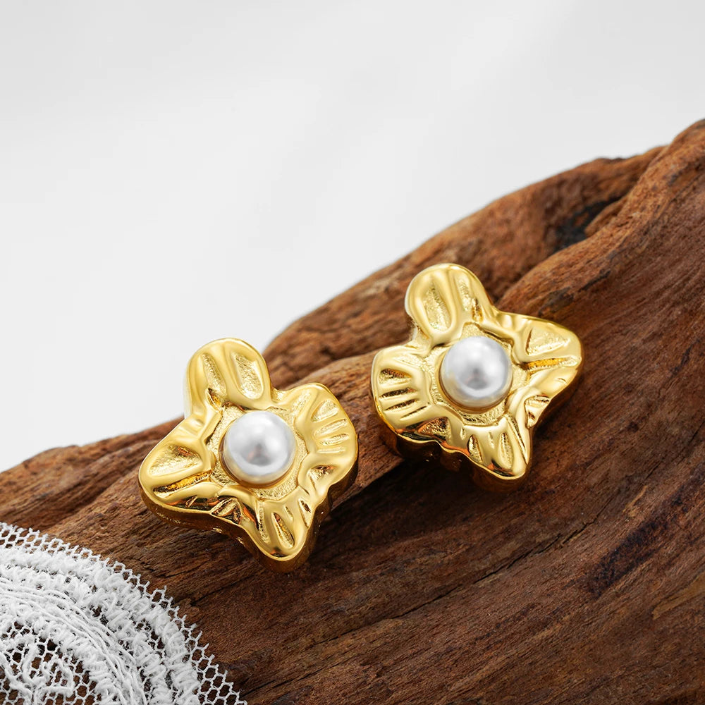 Elegant Stainless Gold Plated Pearl Steel Earrings for Women