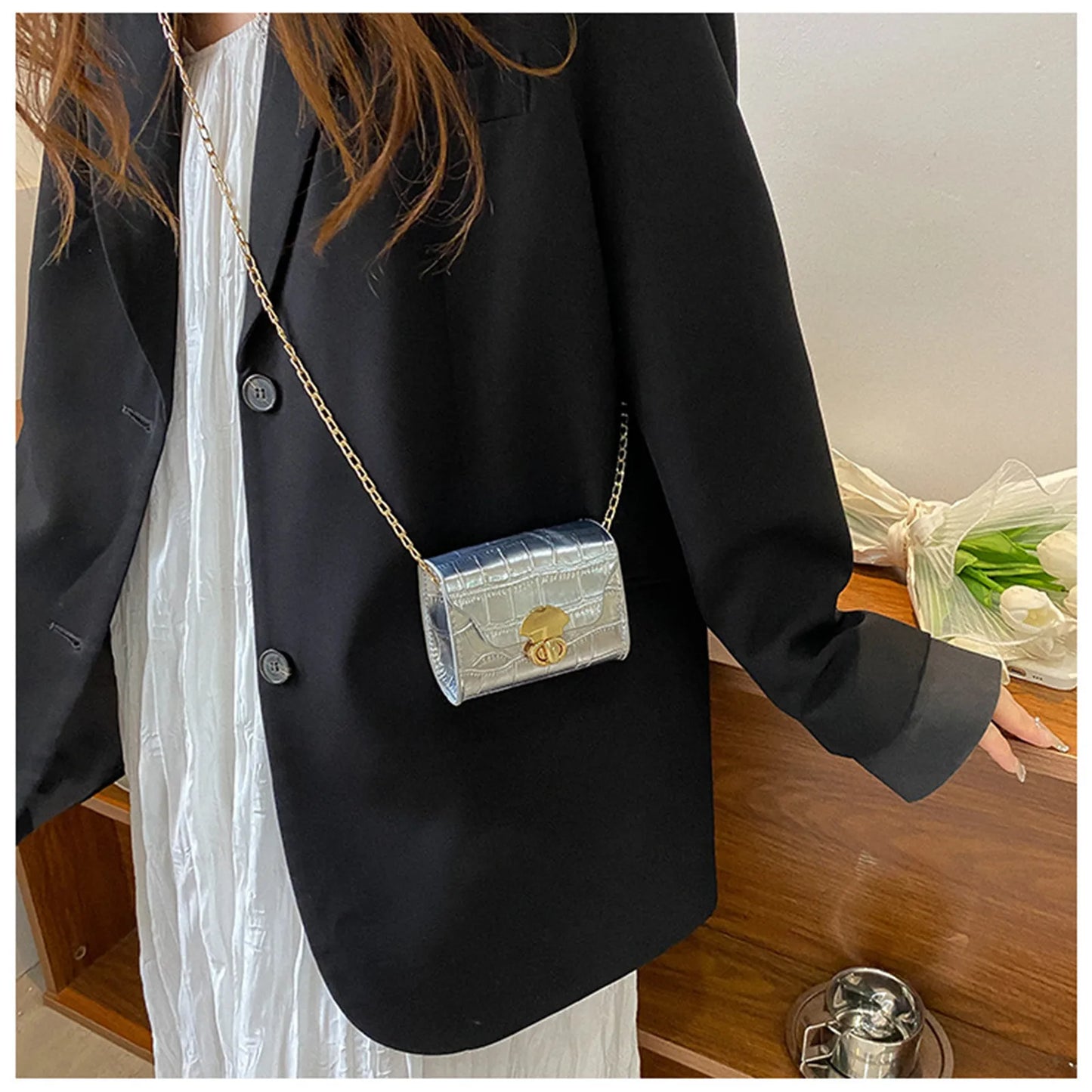 Style Fashion Women'S One Shoulder Crossbody Bag Classic Small Square Bag Girls' Mini Simple Wallet Lipstick Pocket