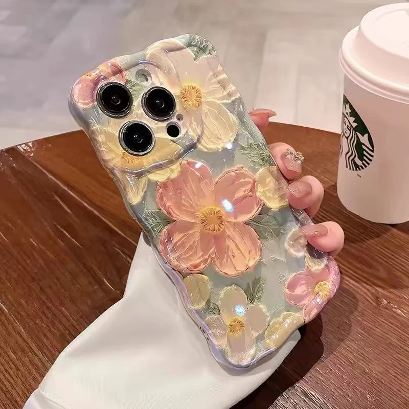 Custodia per telefono con fiori laser rosa di lusso per iPhone 14 Pro Max 11 12 13 15 Pro Max, protezione per obiettivo, antiurto, morbida