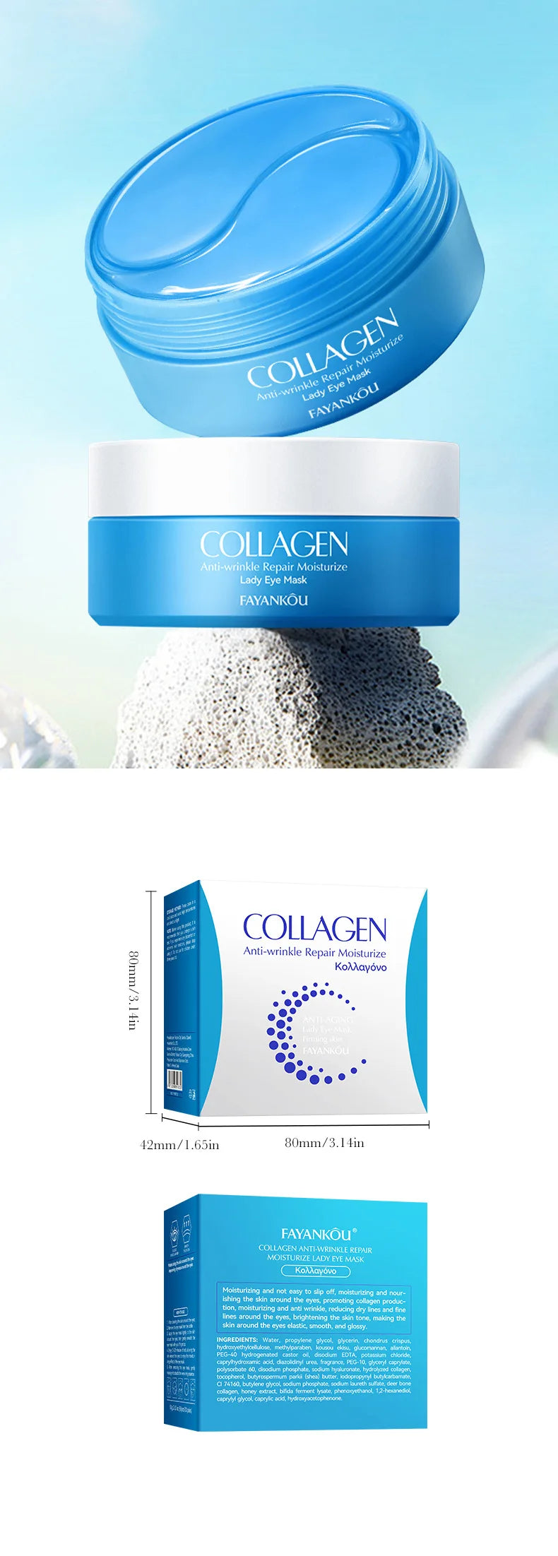 60pcs/box Crystal Collagen Eye Mask Anti Dark Circles Remove Eye Bags Firming Moisturizing