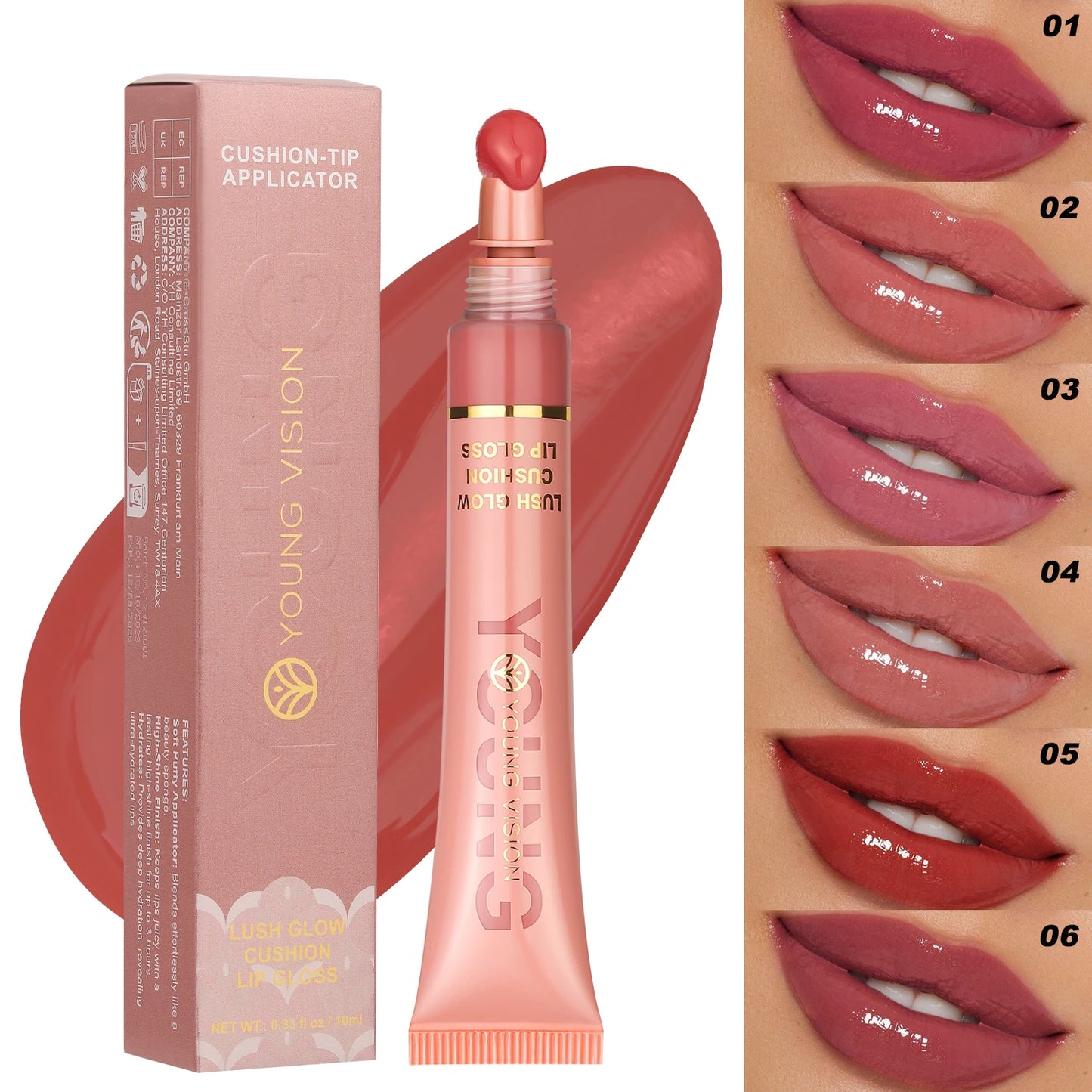 Liquid Water Brightening Lip 6 Color Plush Brush Head Squeezing Lip Color Moisturizing Lip Glaze