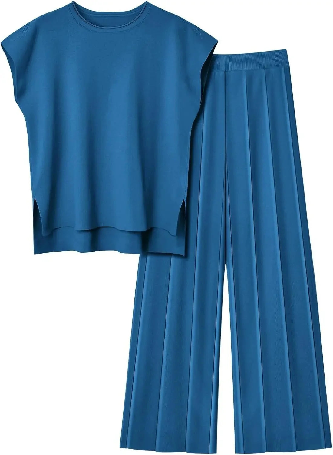 Casual Knitted Women's Set Sleeveless Vest Knitted Sweater plus Wide Leg Pants