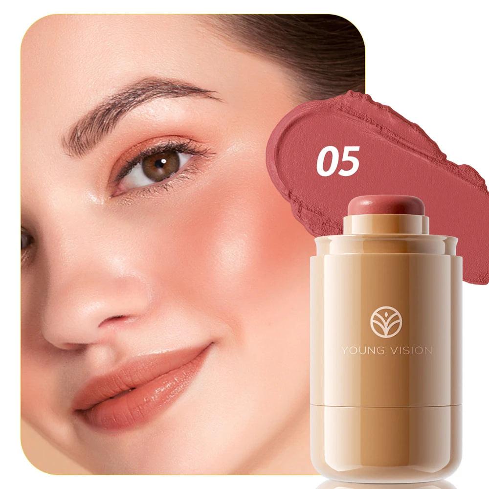 Powder blusher stick, natural 6 color, matte, portable, lip and cheek pocket, rouge cream