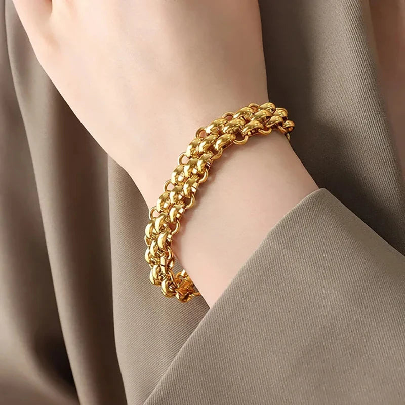 1pc Punk Gold Plated Steel Bracelets for Women Jewelry