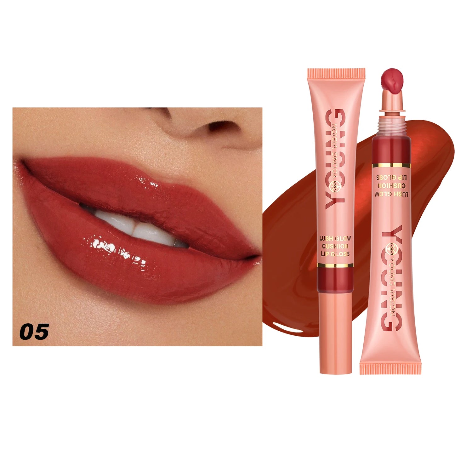 Liquid Water Brightening Lip 6 Color Plush Brush Head Squeezing Lip Color Moisturizing Lip Glaze