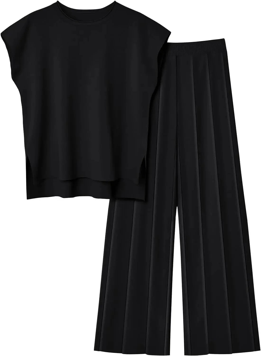 Casual Knitted Women's Set Sleeveless Vest Knitted Sweater plus Wide Leg Pants