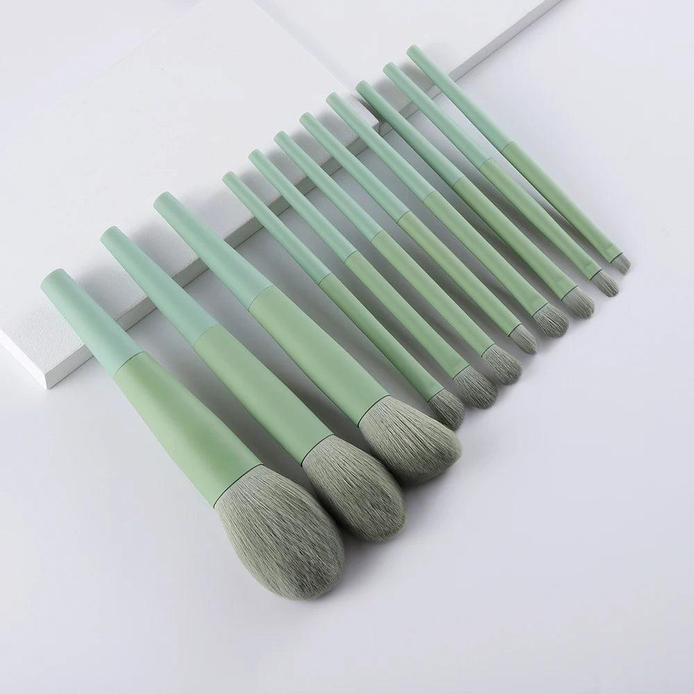 Set Green Makeup Brushes 11Pcs