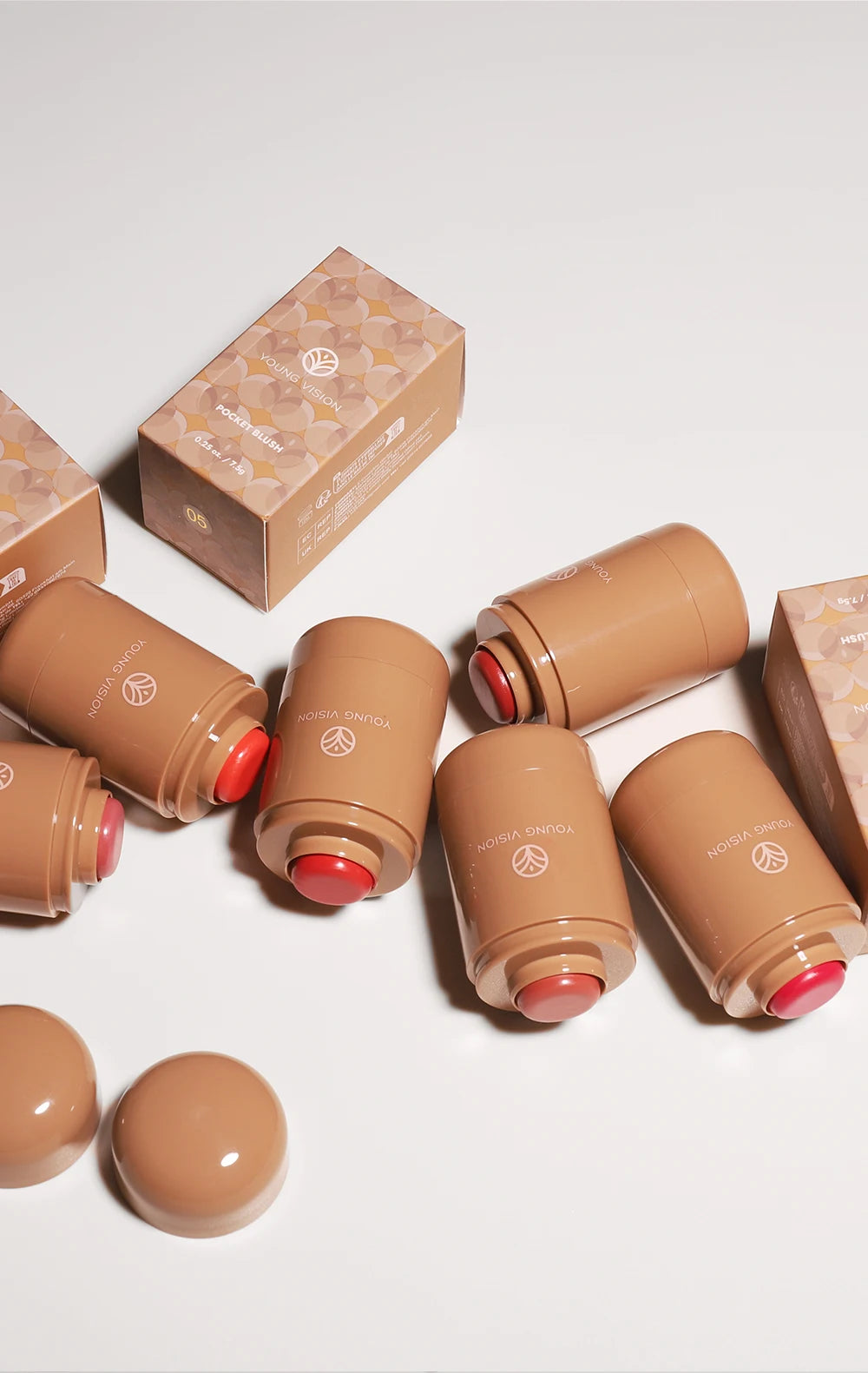 Powder blusher stick, natural 6 color, matte, portable, lip and cheek pocket, rouge cream