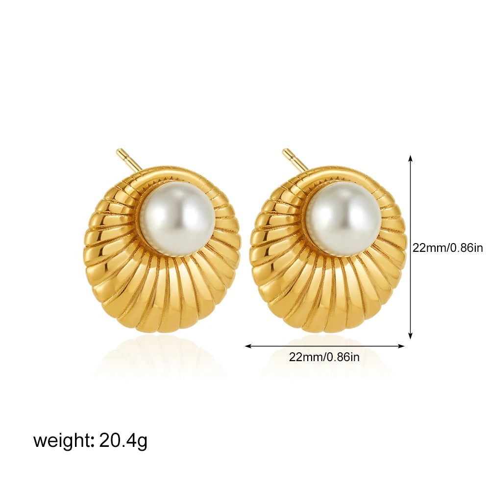 Elegant Stainless Gold Plated Pearl Steel Earrings for Women