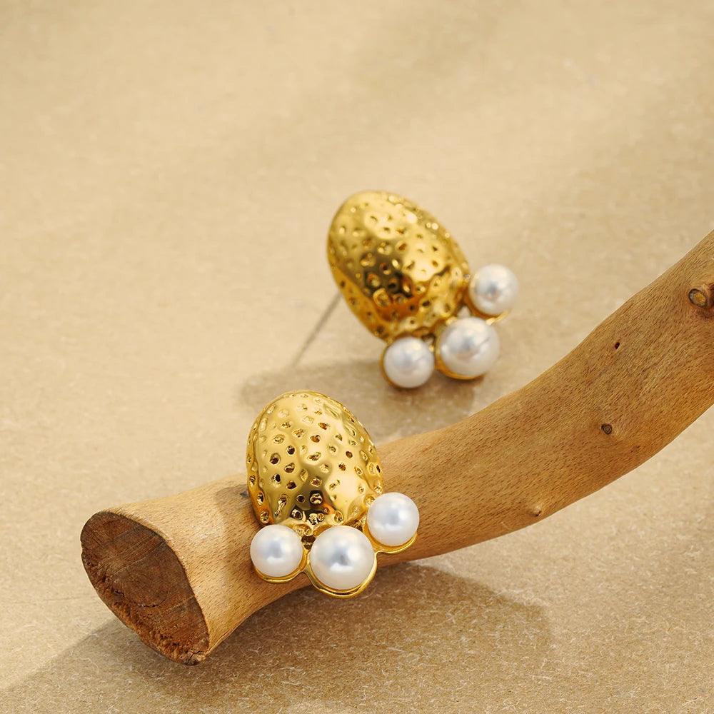 Elegant Stainless Gold Plated Pearl Steel Earrings for Women