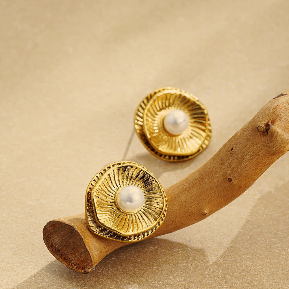 Elegant Stainless Gold Plated Pearl Steel Earrings for Women