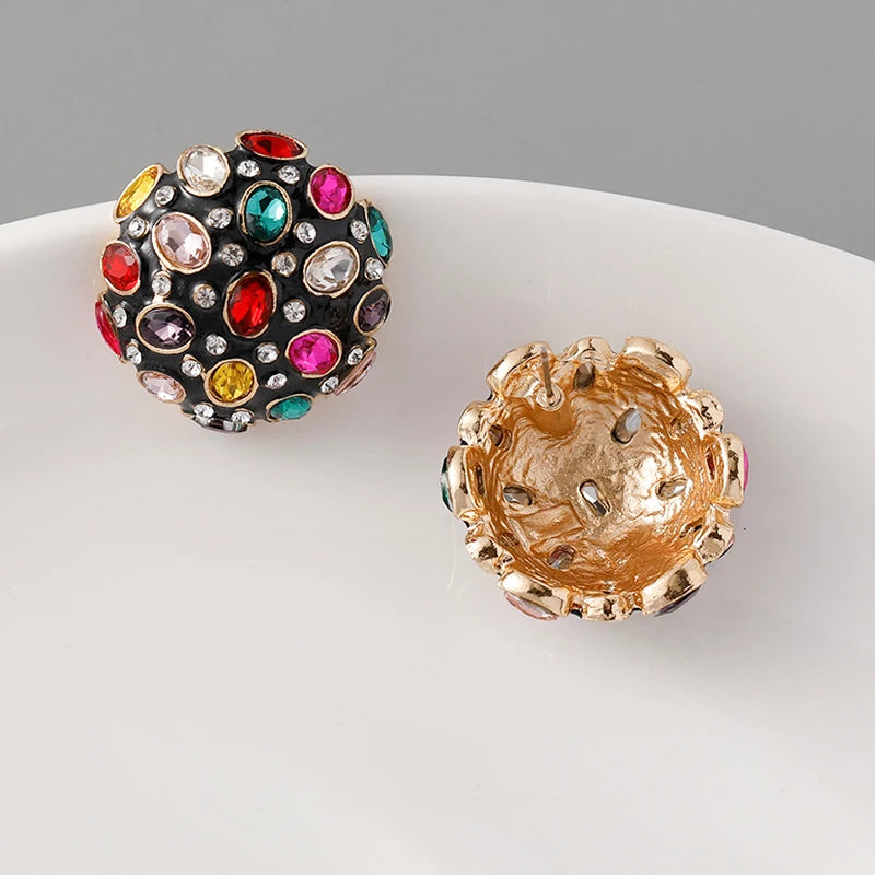 Heavy Elegant Metal Half Ball Earrings For Women Multi Colors