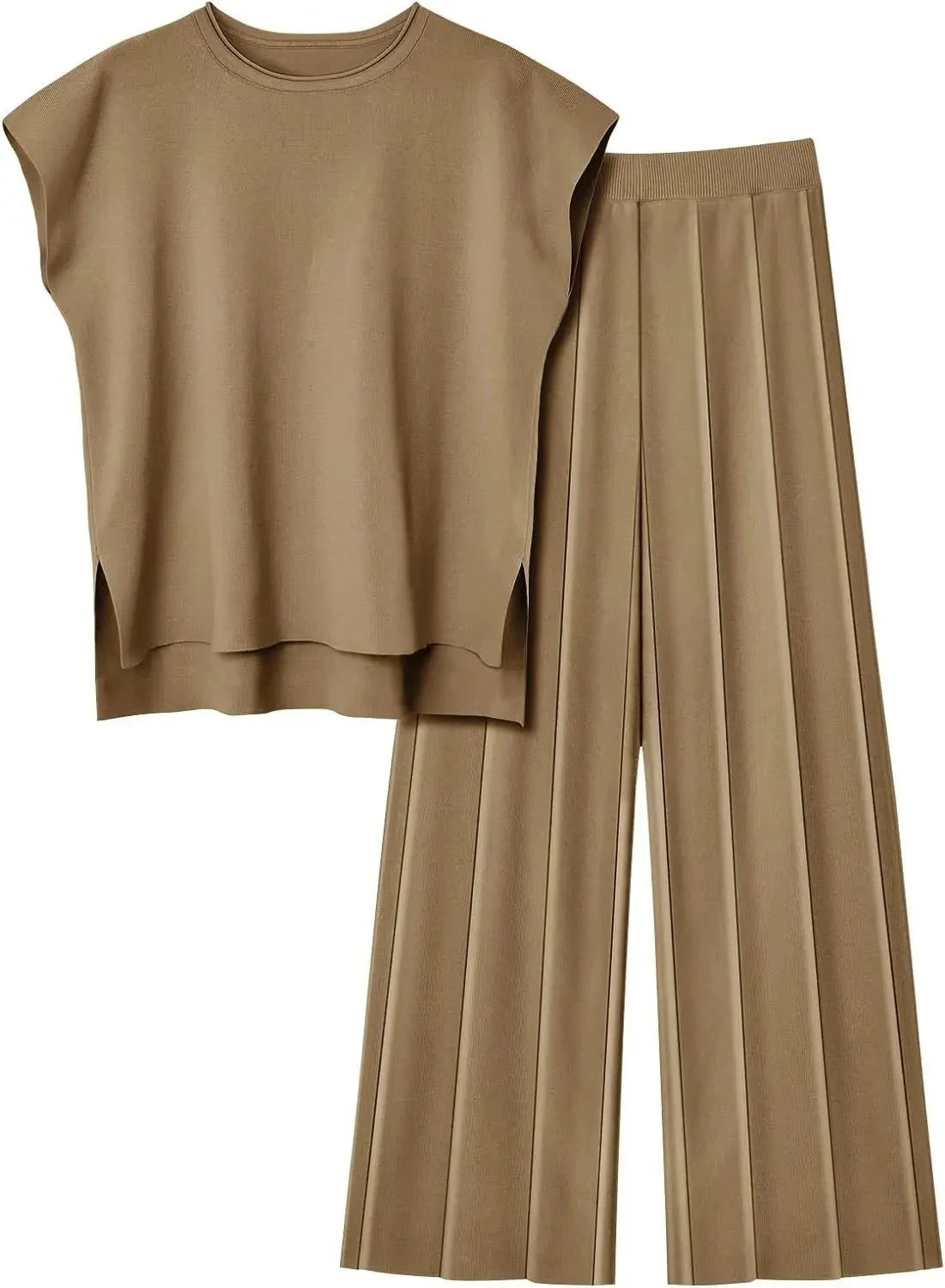 Casual Knitted Women's Set Sleeveless Vest Knitted Sweater plus Wide Leg Pants