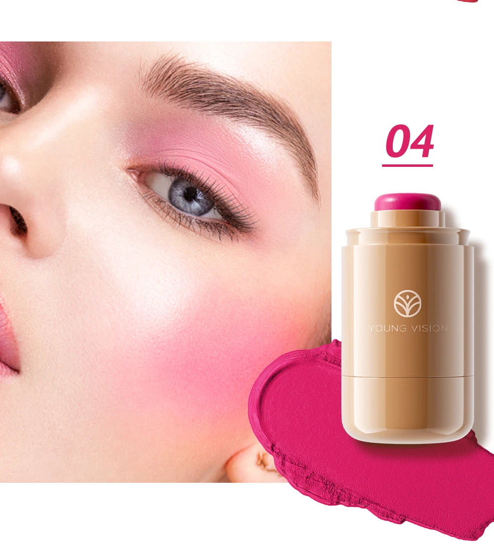 Powder blusher stick, natural 6 color, matte, portable, lip and cheek pocket, rouge cream