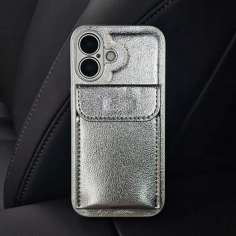 Stylish Card Slot Bag Holder Leather Texture Case For iPhone 16 Pro Max 15 13 14 Shockproof Wallet Cover